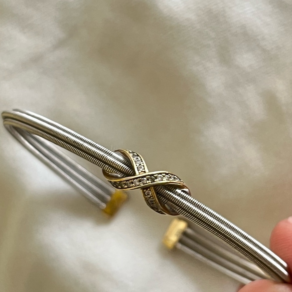 Two Tone Diamond Infinity Cable Cuff Bracelet - Picture 4 of 6